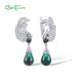 SANTUZZA 925 Sterling Silver Parrot Earrings White CZ Green Spinel/ Glass Dangling Jewelry