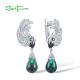 SANTUZZA 925 Sterling Silver Parrot Earrings White CZ Green Spinel/ Glass Dangling Jewelry