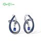 SANTUZZA 925 Sterling Silver Earrings Blue Spinel White CZ Linear Geometric Fine Jewelry