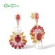 SANTUZZA 925 Sterling Silver Drop Earrings Red & Yellow Cluster Crystal Geometric Fine Jewelry