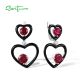 SANTUZZA 925 Sterling Silver Enamel Earrings Red Nano Crystal White CZ Dangling Heart Fine Jewelry