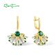 SANTUZZA Genuine 925 Sterling Silver Earrings Green Spinel White CZ Fan Shaped Jewelry