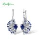 SANTUZZA 925 Sterling Silver Earrings Blue Spinel White CZ Fan Shape Drop Jewelry