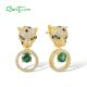 SANTUZZA 925 Sterling Silver Leopard Earrings Green Spinel White CZ Dangling Jewelry