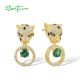 SANTUZZA 925 Sterling Silver Leopard Earrings Green Spinel White CZ Dangling Jewelry