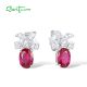 SANTUZZA 925 Sterling Silver Stud Earrings White CZ Created Ruby Jewelry