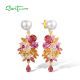 SANTUZZA 925 Sterling Silver Drop Earrings Multi-Color Gemstone Fine Jewelry