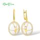 SANTUZZA 925 Silver Dangling Earrings White CZ Yellow Plated Latch Back Oriental Fine Jewelry