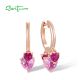SANTUZZA 925 Sterling Silver Drop Earrings Created Ruby Pink Heart Hoop Fine Jewelry