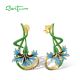 SANTUZZA 925 Sterling Silver Dangling Earrings Blue Stone Green Flower Enamel Jewelry