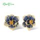 SANTUZZA 925 Sterling Silver Earrings Blue Spinel Yellow Crystal Blooming Flower Fine Jewelry