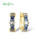 SANTUZZA 925 Sterling Silver Earrings Blue Spinel Geometric Jewelry