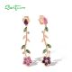 SANTUZZA 925 Sterling Silver Dangling Stud Earrings Colorful Gemstone Drop Flower Fine Jewelry