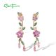 SANTUZZA 925 Sterling Silver Earrings Created Pink Sapphire Green Spinel Fine Jewelry