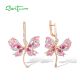 SANTUZZA 925 Sterling Silver Dangling Earrings Created Pink Sapphire Ruby Jewelry