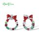 SANTUZZA 925 Sterling Silver Earrings Green Red Stones Christmas Wreath Bow Jewelry Enamel