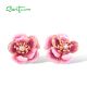 SANTUZZA 925 Sterling Silver Earrings White CZ Pink Enamel Flower Fine Jewelry