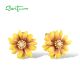 SANTUZZA 925 Sterling Silver Earrings  White CZ Enamel Yellow Flower Fine Jewelry