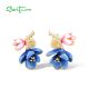 SANTUZZA 925 Sterling Silver Earrings CZ Blue Ename Blooming Flowers Fine Jewelry