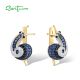 SANTUZZA 925 Sterling Silver Earrings Blue & Black Spinel Lovely Snail Latch Back Chic Gifts Fine Jewelry