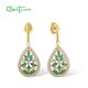 SANTUZZA 925 Sterling Silver Drop Earrings Green Spinel White CZ Jewelry