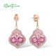 SANTUZZA 925 Sterling Silver Drop Earrings White CZ Created Pink Sapphire Jewelry