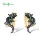 SANTUZZA 925 Sterling Silver Earrings Multi Color Gems Chameleon Animal Fine Jewelry