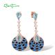 SANTUZZA 925 Sterling Silver Drop Earrings White CZ Blue Stone Grid Enamel Fine Jewelry