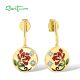 SANTUZZA 925 Sterling Silver Drop Earrings Sparkling White CZ Red Flower Enamel Jewelry