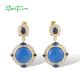 SANTUZZA 925 Sterling Silver Drop Earrings White CZ Dyed Blue Agate Jewelry