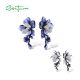 SANTUZZA 925 Sterling Silver Stud Earrings Sparkling Purple & White Enamel Flower Jewelry