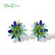 SANTUZZA  925 Sterling Silver Earrings Green Black Enamel Lovely Daisy Flower Gifts Fine Jewelry