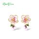SANTUZZA 925 Sterling Silver Stud Earrings Fancy Pink Flower Drop Jewelry