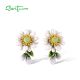 SANTUZZA 925 Sterling Silver Stud Earrings Sparkling Fancy Sun Flower Drop Jewelry