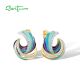 SANTUZZA 925 Sterling Silver Stud Earrings CZ Colorful Twisted Pattern / Conch Jewelry