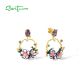 SANTUZZA 925 Sterling Silver Drop Earrings Sparkling Colorful Gems Gorgeous Branch & Purple Enamel Flower Jewelry