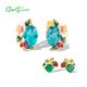 SANTUZZA 925 Sterling Silver Earrings Sparkling Colored Gems Sweet Style Strawberry Flower Enamel Jewelry