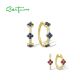 SANTUZZA 925 Sterling Silver Hoop Earrings Created Ruby Blue Sapphire White CZ Flower Fine Jewelry