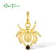 SANTUZZA 925 Sterling Silver Pendant Black Spinel White Topaz Golden Plated Spider Fine Jewelry