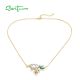 SANTUZZA 925 Sterling Silver Enamel Necklace Green Stones White CZ Flower Necklace Fine Jewelry