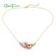 SANTUZZA 925 Sterling Silver Enamel Necklace Red Pink Stones White CZ Flower Fine Jewelry