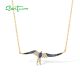 SANTUZZA 925 Sterling Silver Necklace Black Spinel Blue/White CZ Swallow Necklace Gold Color Jewelry