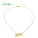 SANTUZZA 925 Sterling Silver Necklace White CZ Gold Plated Tulip Flower Fine Jewelry