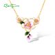 SANTUZZA 925 Sterling Silver Necklace Romantic Pink Flower Enamel Jewelry