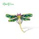 SANTUZZA 925 Sterling Silver Brooch White CZ Created Ruby Green Enamel Dragonfly Jewelry