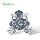 SANTUZZA 925 Silver Brooch Multi-Color Gems Blue Frog Fine Jewelry