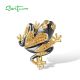 SANTUZZA 925 Silver Brooch Yellow Nano Crystal Black Enamel Frog Fine Jewelry