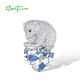 SANTUZZA 925 Silver Brooch White Cubic Zirconia Blue Spinel Bear Animal Fine Jewelry