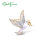 SANTUZZA 925 Sterling Silver Brooch for Women Peace Pigeon Bird Animal Jewelry Enamel