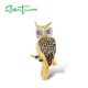 SANTUZZA 925 Sterling Silver Brooch for Women Brown Owl Bird Animal Jewelry Enamel